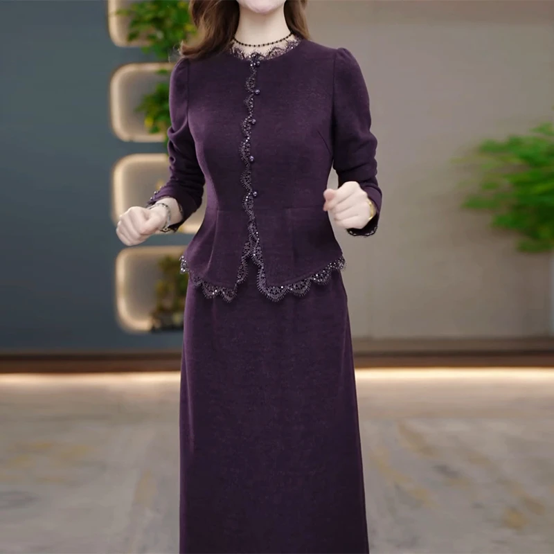 2025秋冬新款高级感纯色假两件连衣裙女士休闲百搭显瘦减龄中长裙