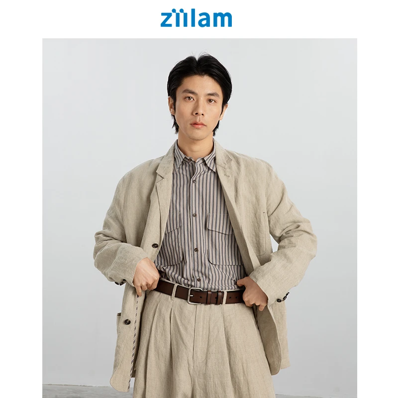 ziilam枝蓝 三粒扣宽松亚麻单西男款休闲西装外套老钱风原创设计