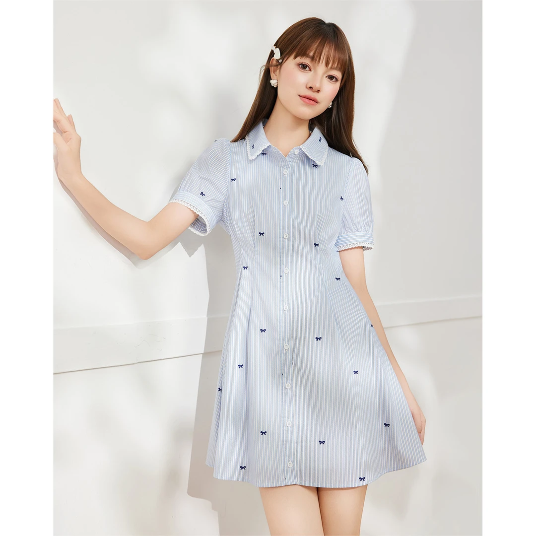 IEF/爱依服连衣裙2025夏季新款甜美减龄学院风显瘦衬衫裙流光风