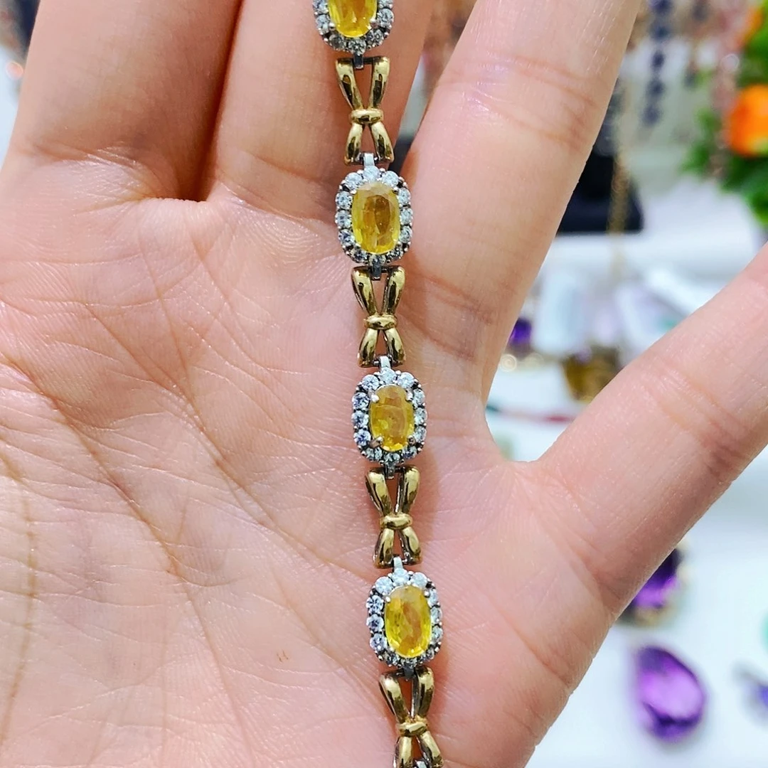 彩色蓝宝石手链银S925镶嵌