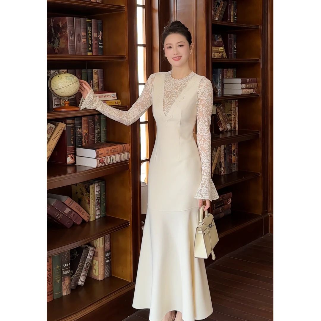 利祯新款【温柔陷阱】复古轻奢晚礼服圆领连衣裙LZ1713