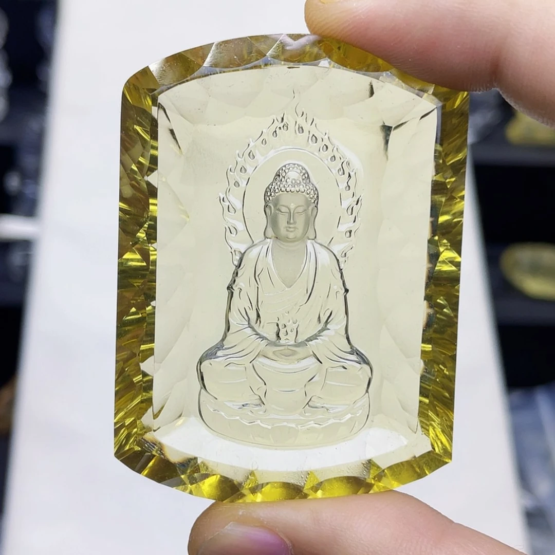 【闪购商品】水晶颈饰未镶嵌大*黄水晶千禧面大日如来吊坠