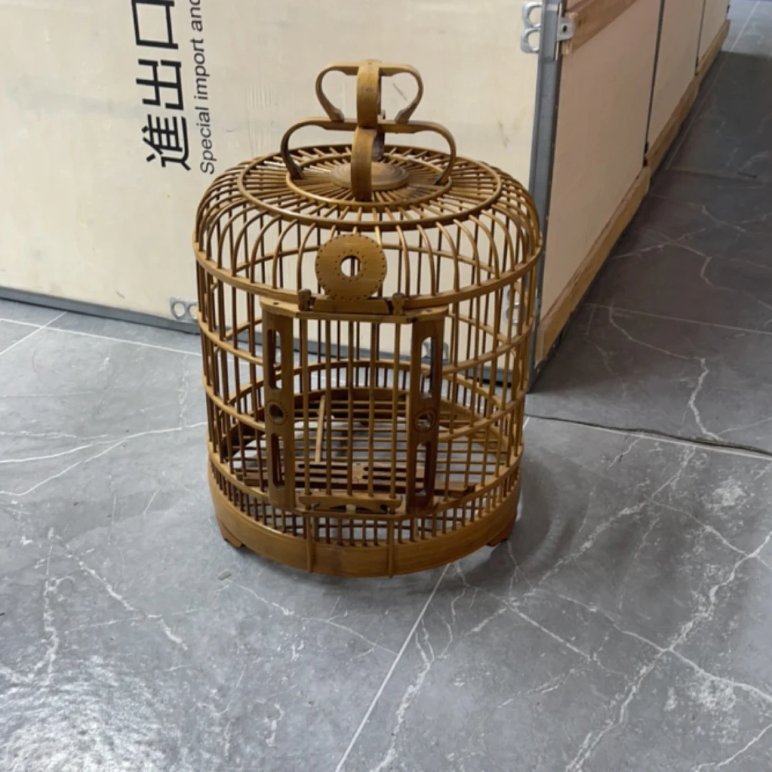 大号家用竹制画眉八哥鹦鹉通用鸟笼带防溅洒罩