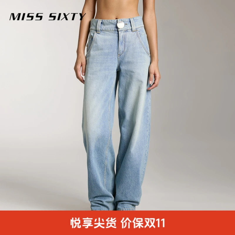【黑金系列】Miss Sixty进口棉牛仔裤女复古洗水萝卜裤弯刀裤
