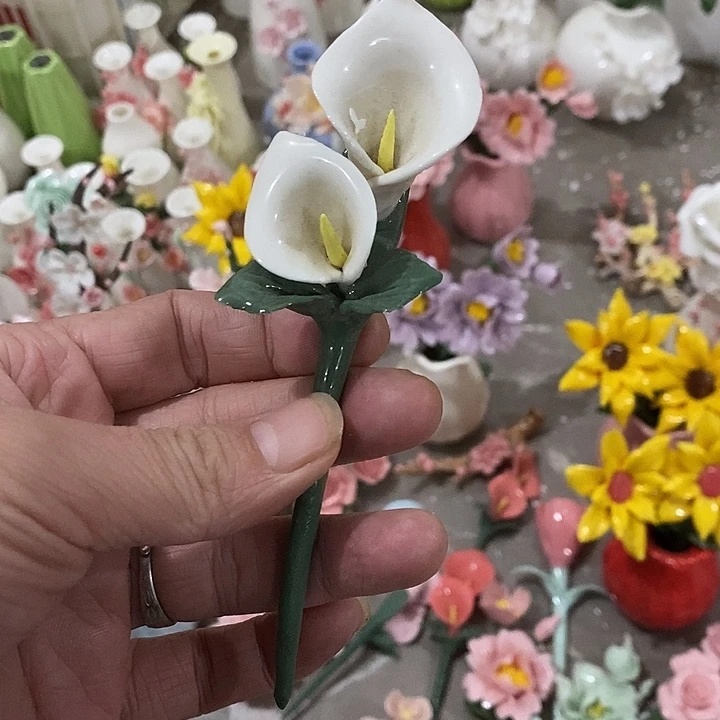 瓷片纯手工陶瓷花摆件瑕