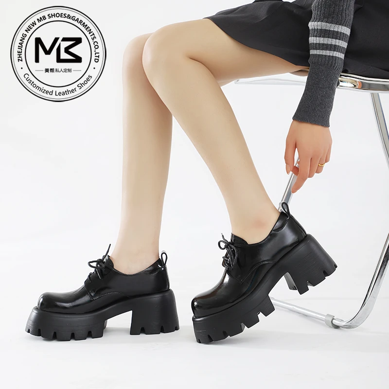 【MB美帮】2025春季新品圆头英伦风真皮厚底乐福小皮鞋女增高百搭