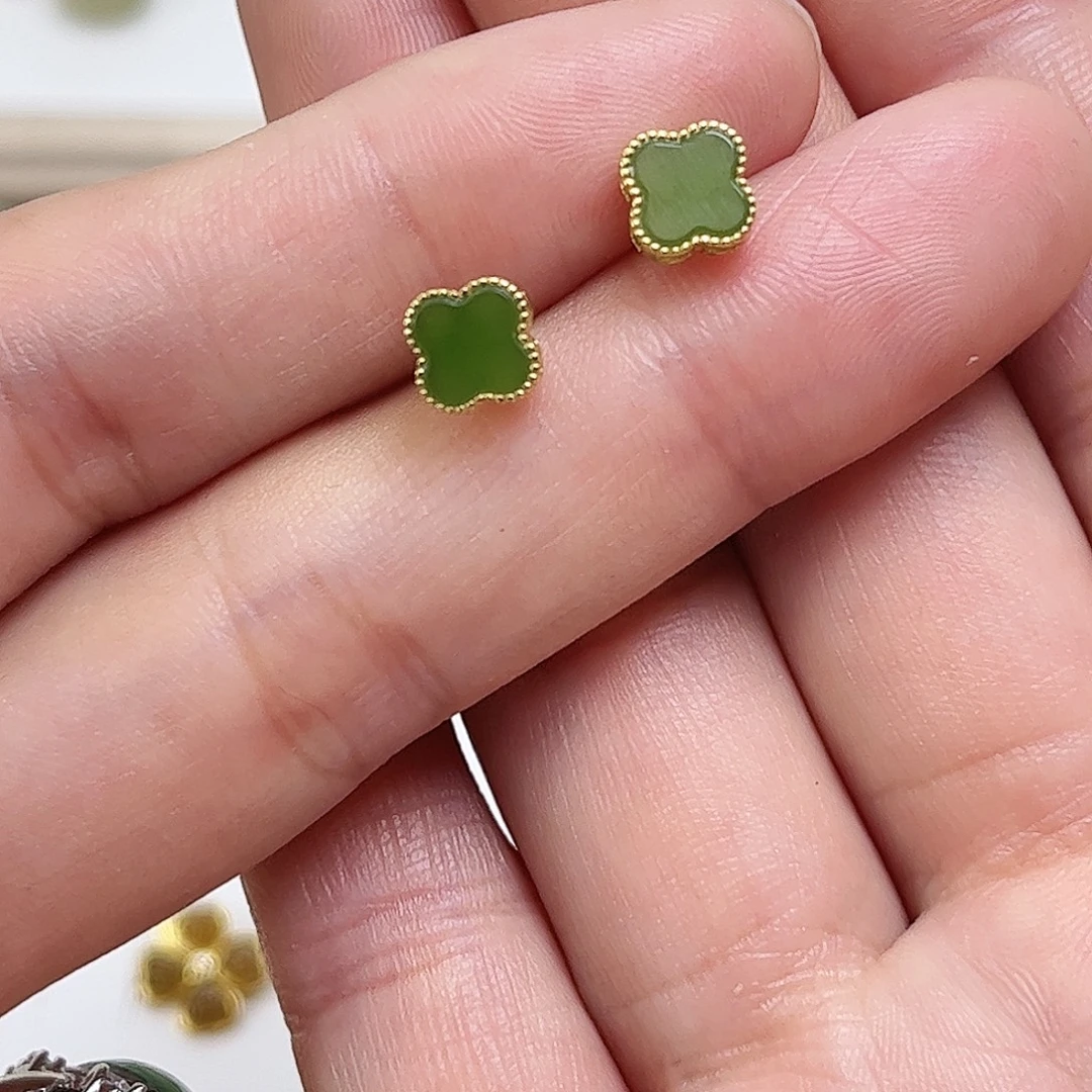 和田玉银S925镶嵌耳饰