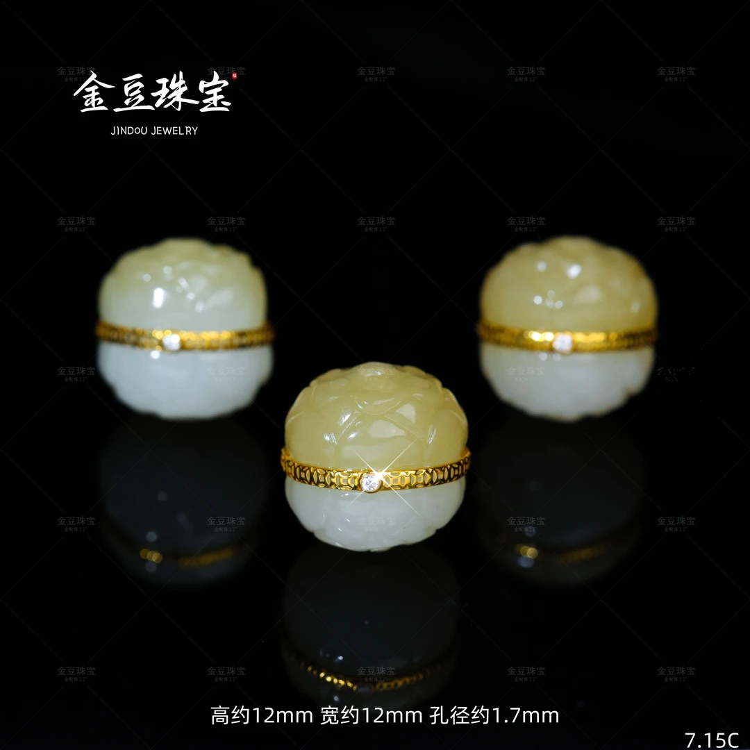 【金豆】升级版18K金天然豪镶糖白并蒂莲隔珠和田玉糖白双头链桶珠C