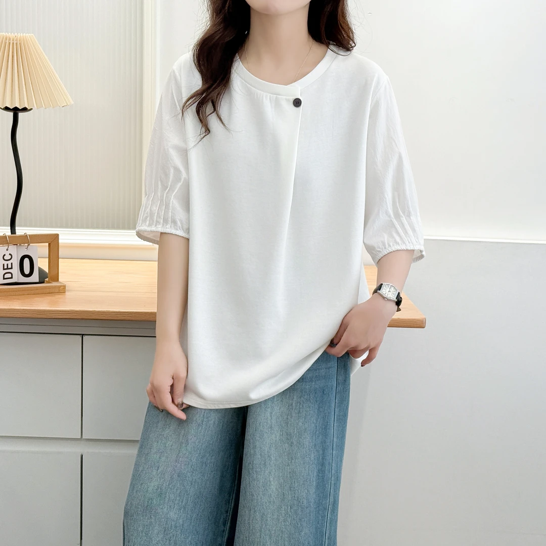 寒苏--110-200斤大码女装夏季时尚休闲百搭显瘦设计感大版中袖T恤