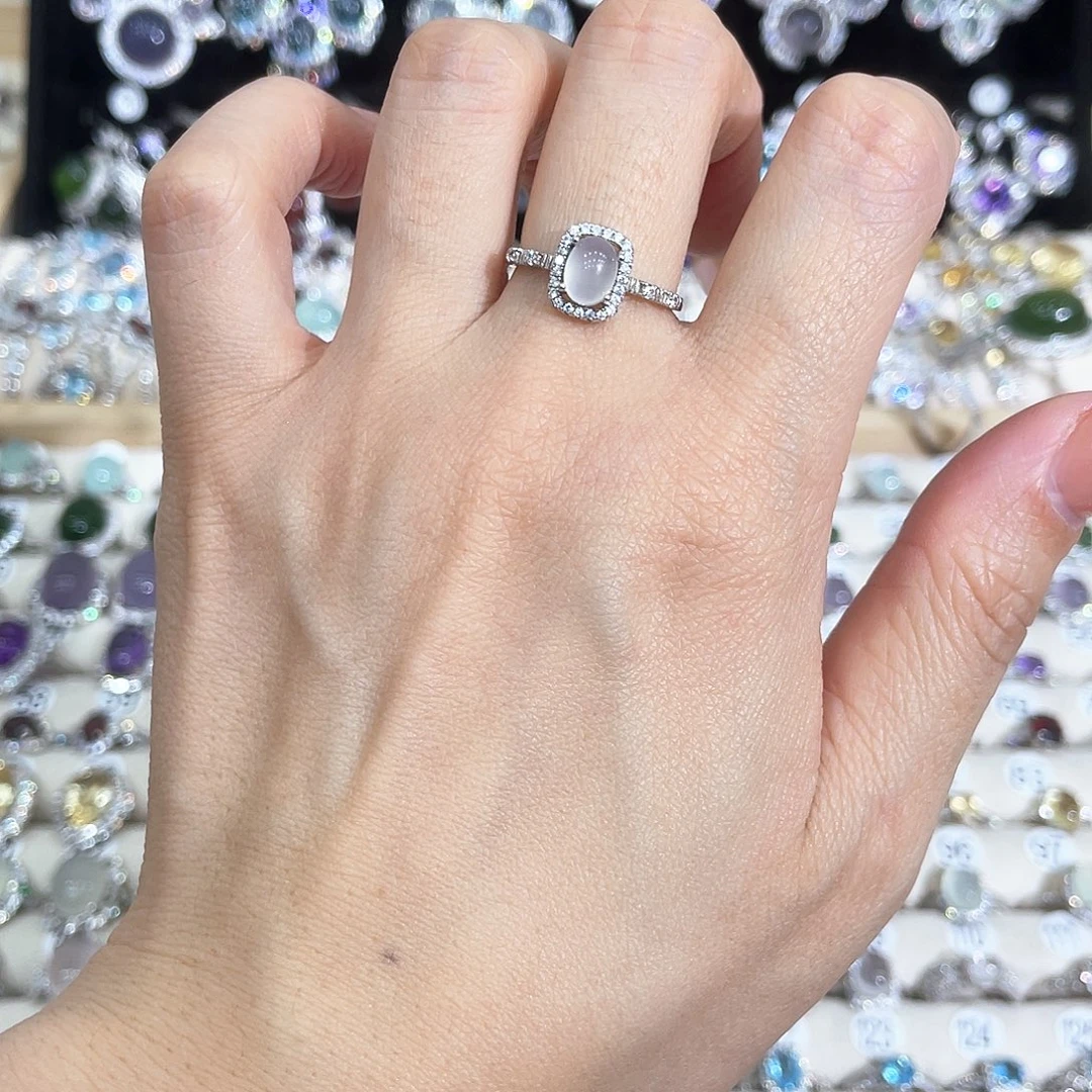 蛇纹石玉银S925镶嵌戒指