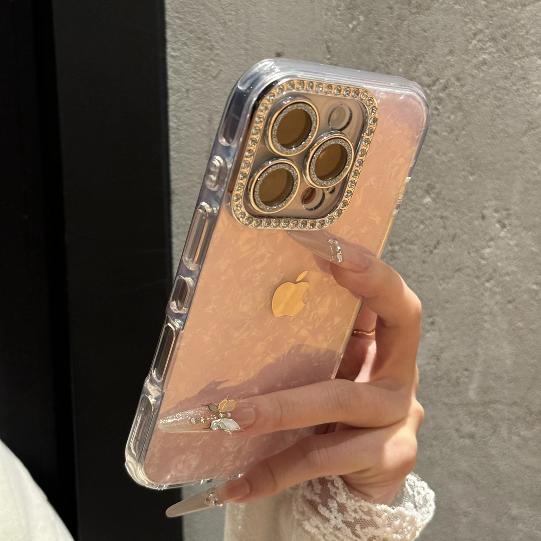高级镭射爱心贝壳纹适用苹果16promax手机壳iPhone15时尚14轻奢13