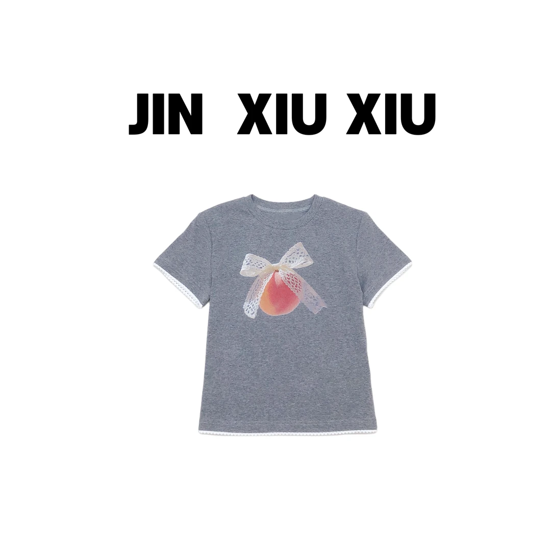 【金秀秀】【深圳出品】567春夏新款水果蝴蝶结圆领短袖T恤