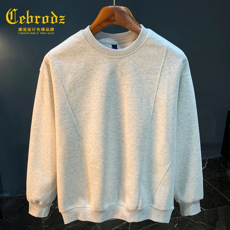 法国Cebrodz圆领卫衣男2025春秋季大码长袖套头衫百搭宽松男休闲