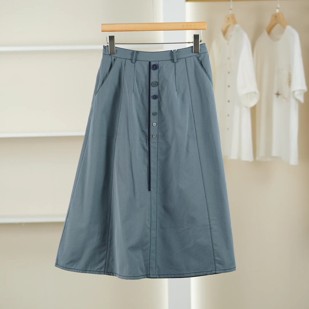 麦迪尚品【unbl】5090583 春夏简约织带多扣半身裙品牌女装