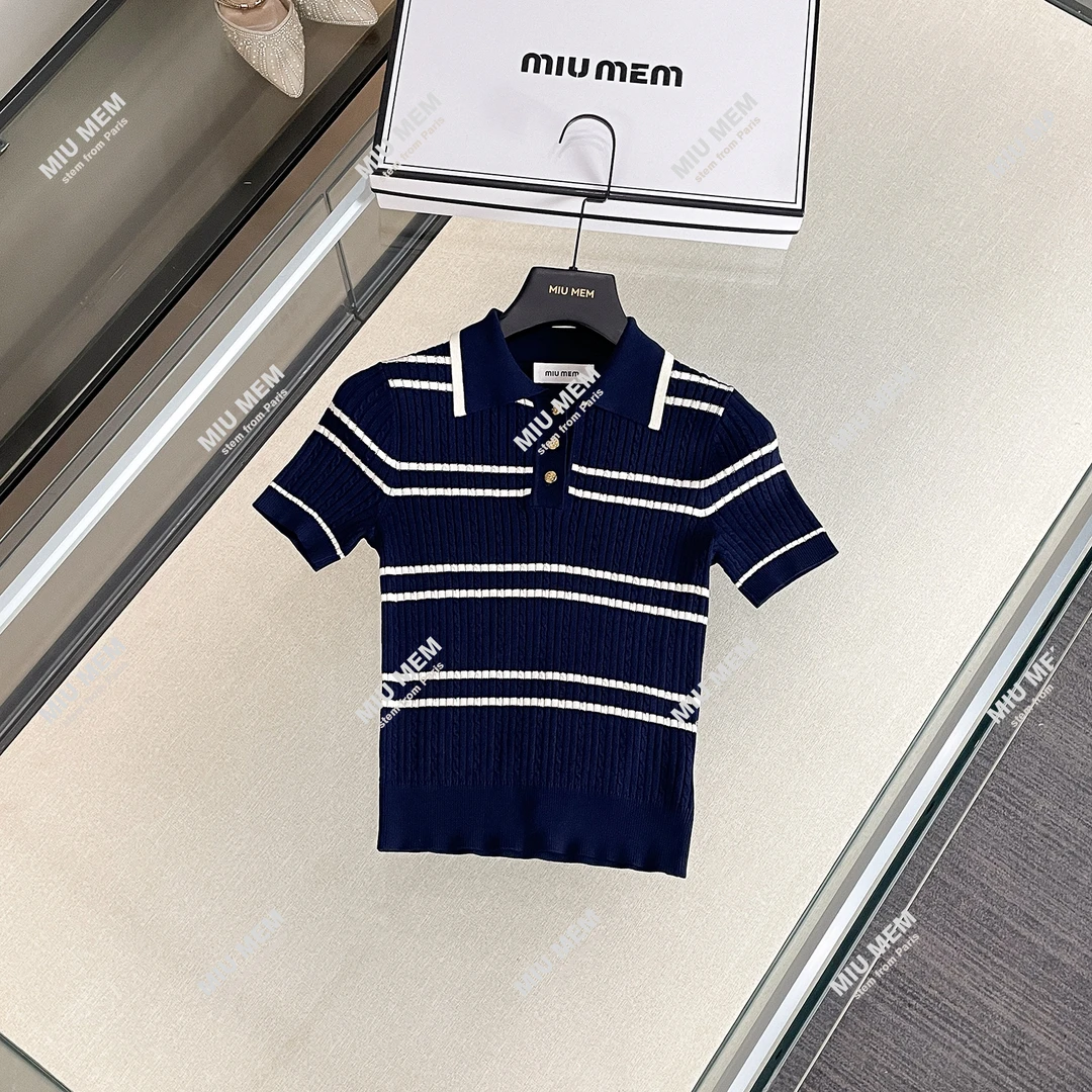 条纹针织上衣女修身显瘦麻花短袖DY6725