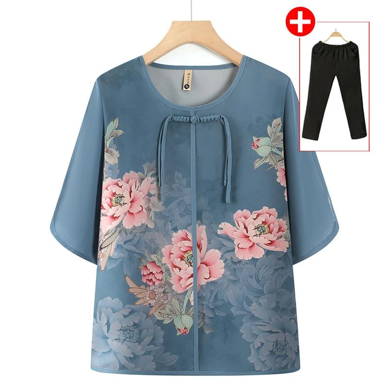 俞兆林妈妈夏装套装2025新款短袖国风T恤女中老年人女奶奶夏中袖