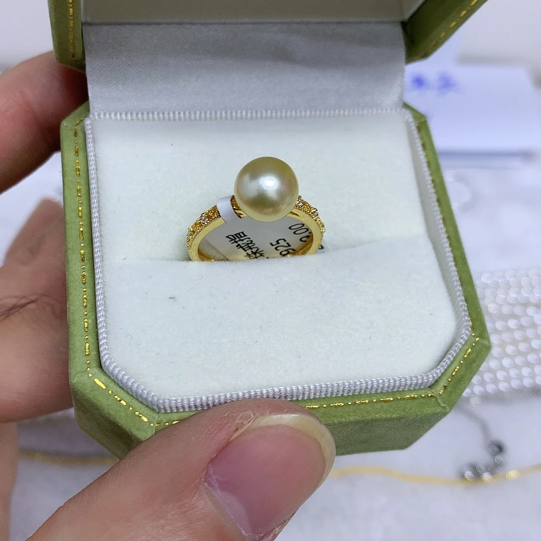 海水珍珠戒指银S925镶嵌8-9