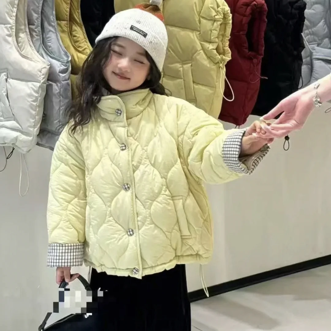 女童棉服外套2025秋冬新款韩版儿童夹棉加厚棉衣百搭洋气格子上衣