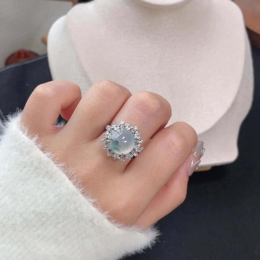 翡翠戒指银S925镶嵌115455