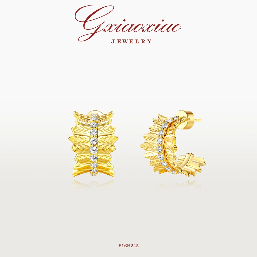 G XIAOXIAO 镀K金【金羽梦织】轻奢气质流光褶皱耳环 F16H245