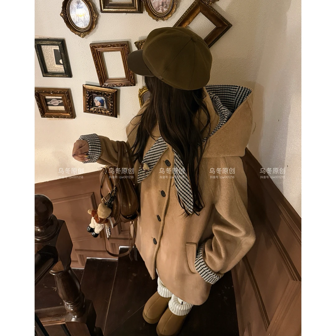 【乌冬自制】“小熊布朗尼”双面厚款羊毛大衣～帽子可拆卸