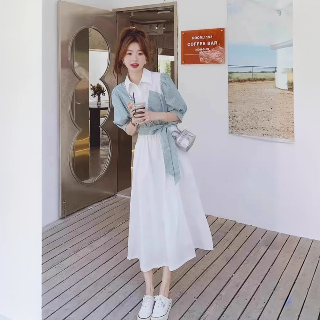 开春2025新款穿搭一整套小个子独特绝美减龄多巴胺镂空连衣裙套装