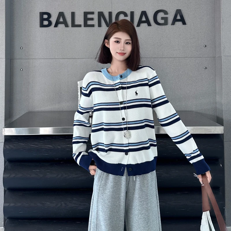 FEIDU妃度针织韩版小众设计感显瘦气质条纹针织衫外套春秋9029