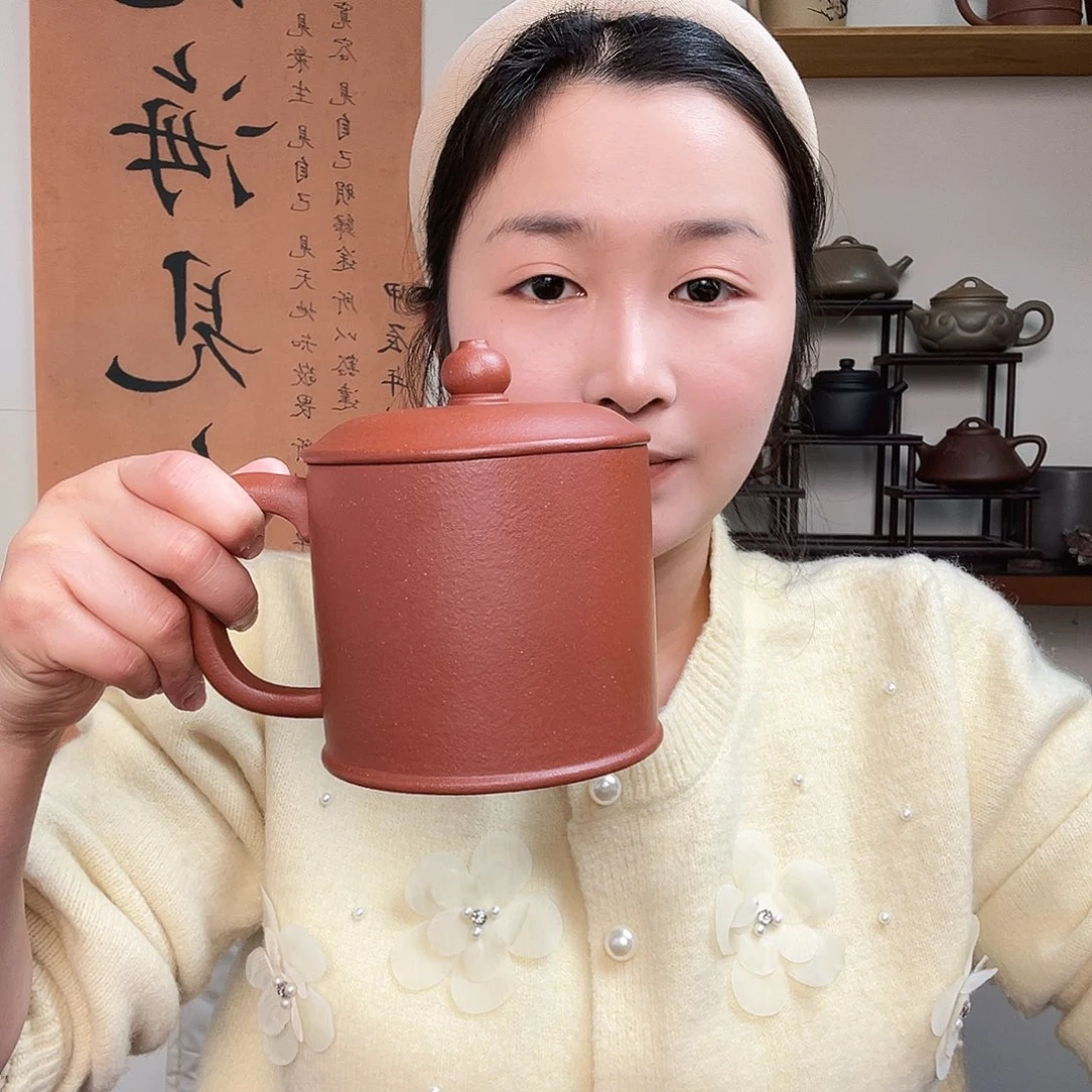茶杯紫砂梅**菊微瑕紫砂盖杯红降坡