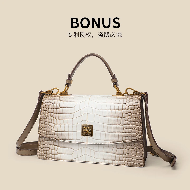 【七九高定】时尚百搭女士白色轻奢复古简约大气经典单肩包鳄鱼纹