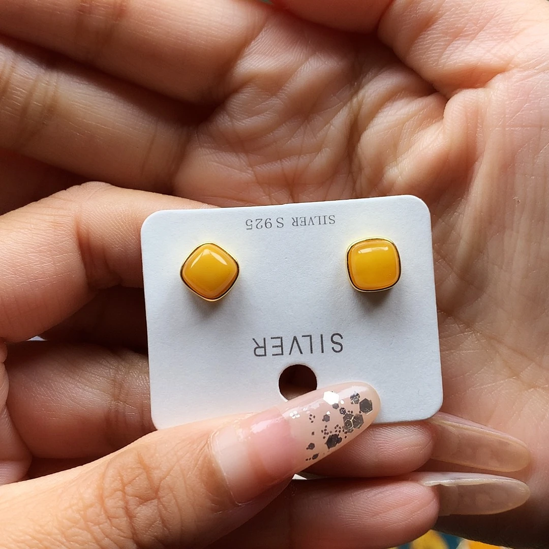 蜜蜡银S925镶嵌耳饰耳钉