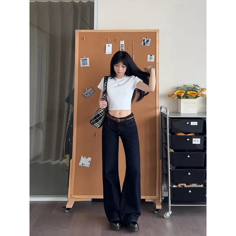 XIAOYU•早秋简约百搭2025新款丹宁风直筒阔腿显瘦微喇牛仔裤