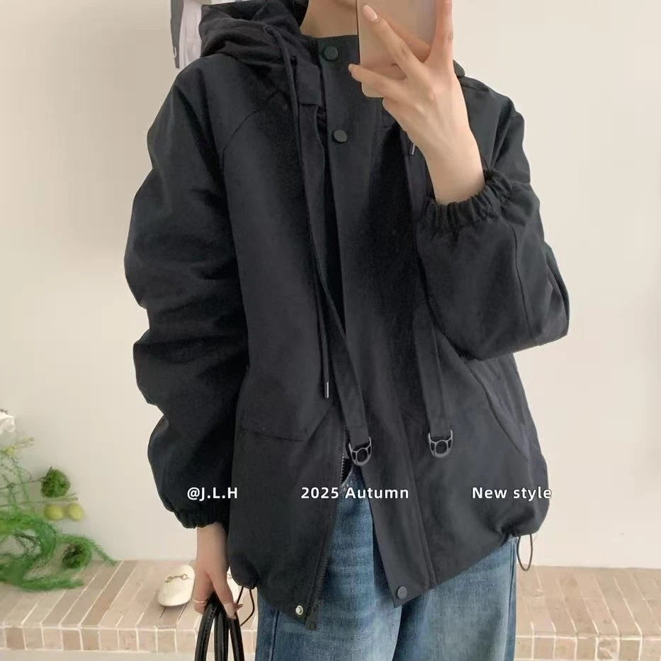 88163上衣女休闲风户外连帽耐磨百搭加棉外套短款