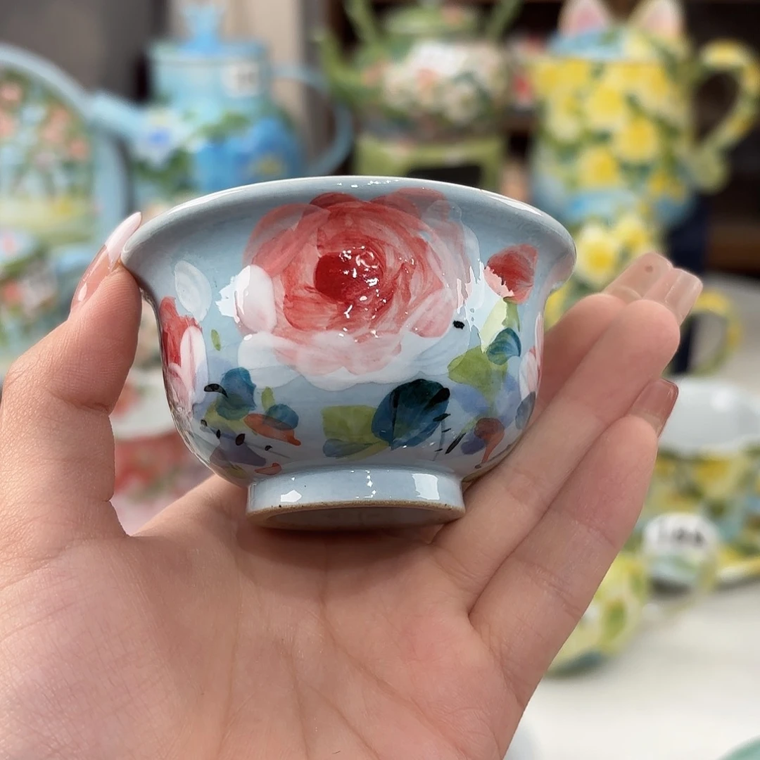 瓷片景德镇手绘高温釉下彩陶瓷茶具