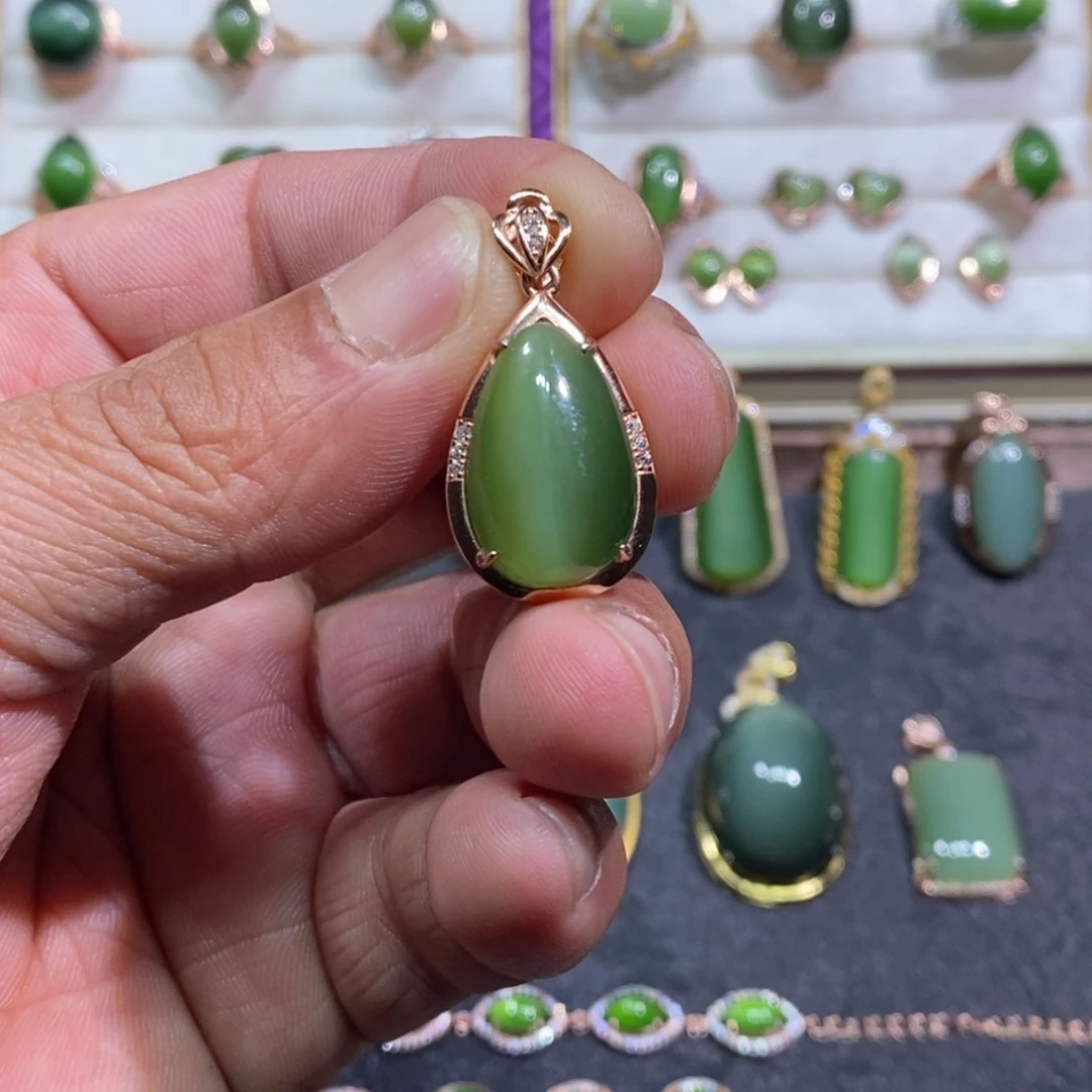 和田玉（碧玉）吊坠(不含链)银S925镶嵌