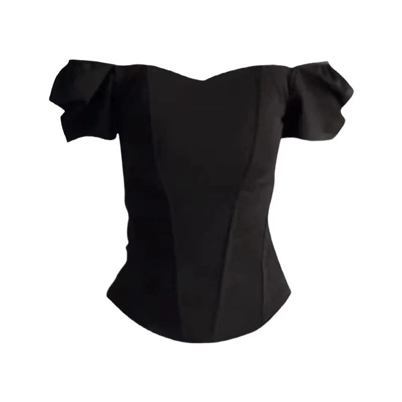 夏季新款大码法式短袖鱼骨束身抹胸修身背心显瘦内搭露肩气质上衣