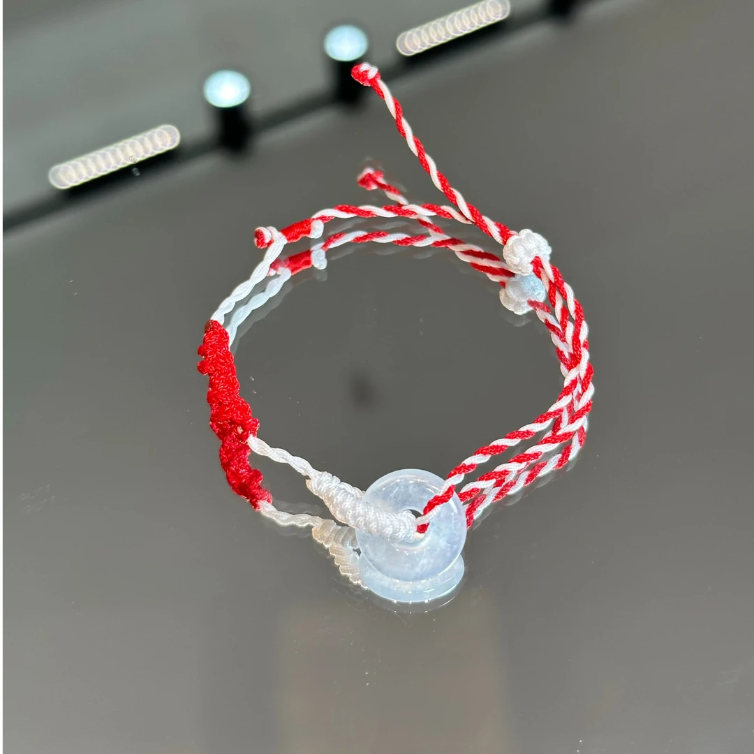 编13缅料翡翠平安扣甜甜圈手串红白色系百搭手链