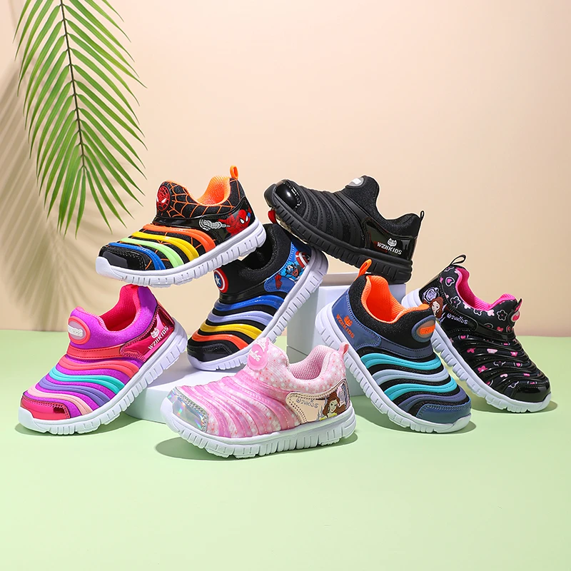 新款毛毛虫男女童鞋春秋双网透气软底耐磨防滑轻便儿童一脚蹬鞋子