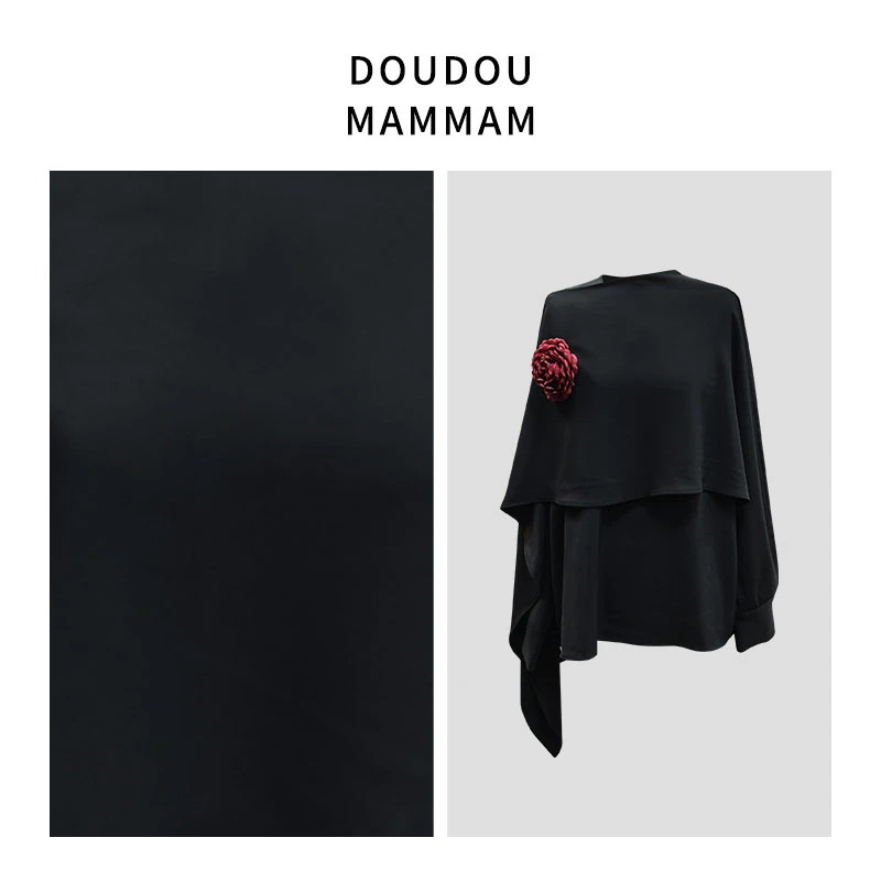 DOUDOUMANMAN-春季轻奢长袖时尚气质优雅黑色小众不规则衬衫