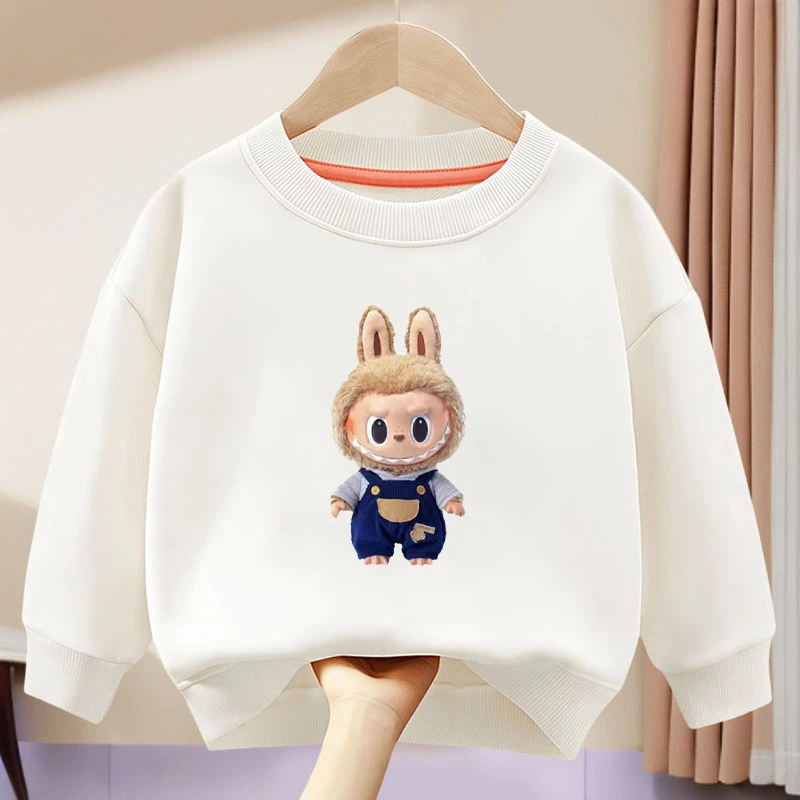 白色儿童拉布布卫衣男女时尚2025新款春秋童装圆领卫衣上衣ins