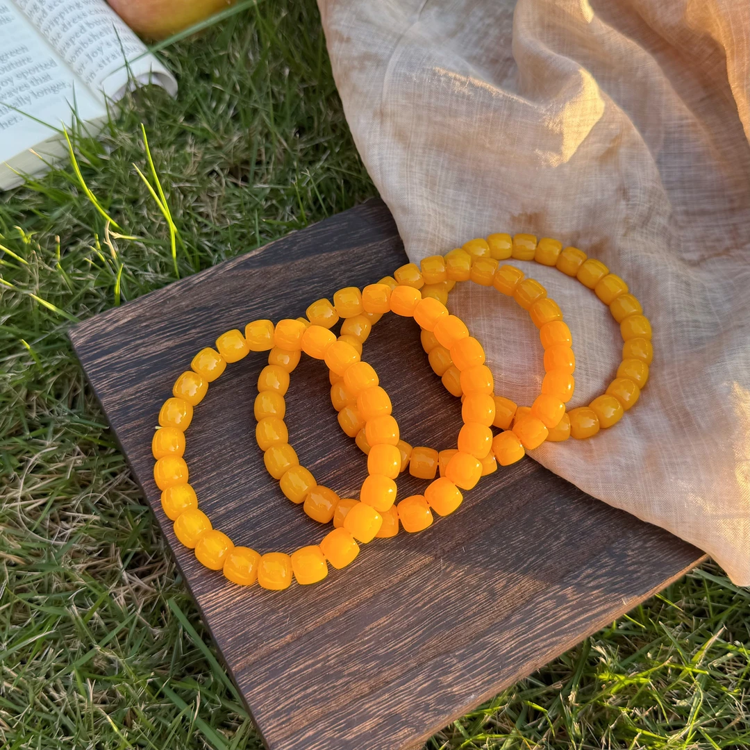 8mm+鸡油黄老型珠  珠宝半成品散珠diy