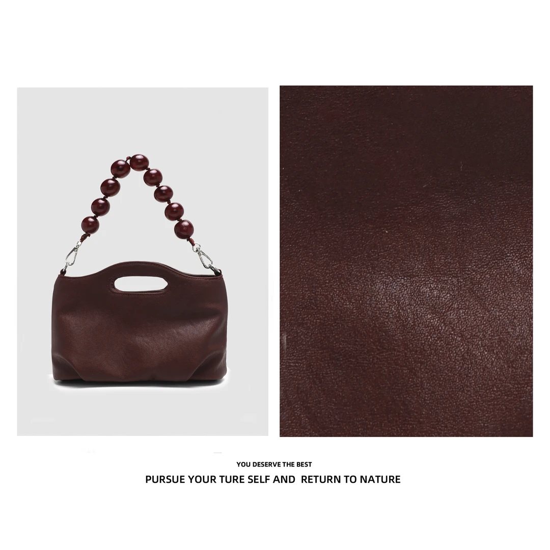 【高定系列】秋冬新款串珠单肩软皮复古红洋气气质手提包