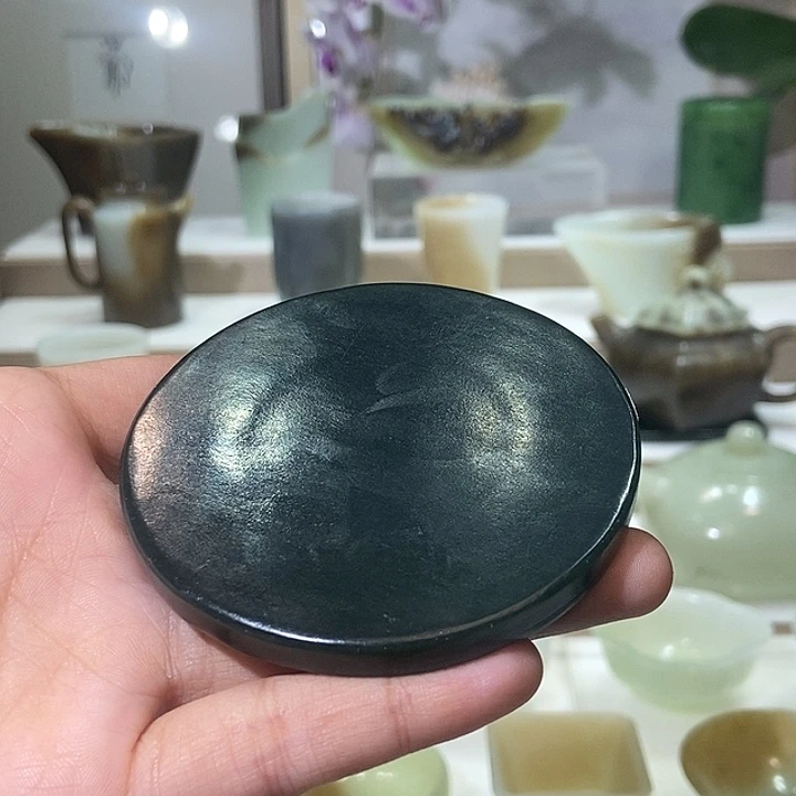 和田玉未镶嵌挂件青玉杯垫