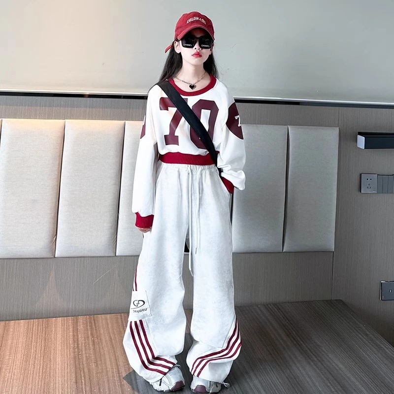 女童春季套装2025儿童潮范美式休闲运动中大童宽松卫裤春秋两件套