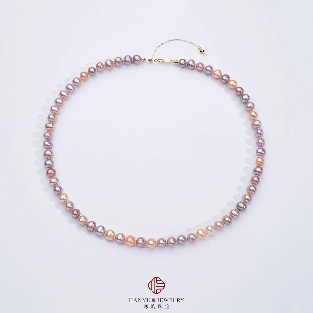 【寒屿珠宝】天然淡水无核珍珠紫珠糖果项链6-7mm S925银