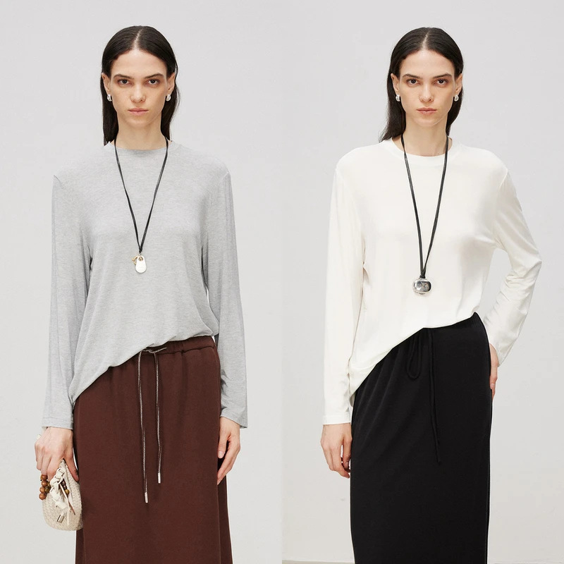 MARIUS"无忧T"莫代尔混纺透气亲肤美式街头感圆领长袖T恤