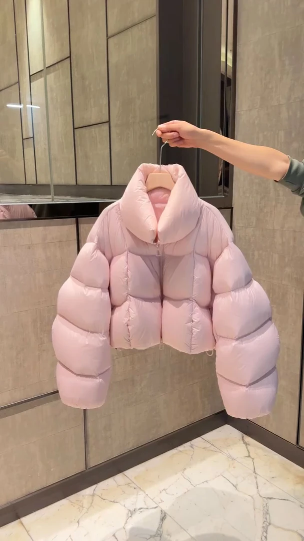 樱花粉短款羽绒服女冬季2025冬新款韩版简约百搭宽松显瘦加厚外套