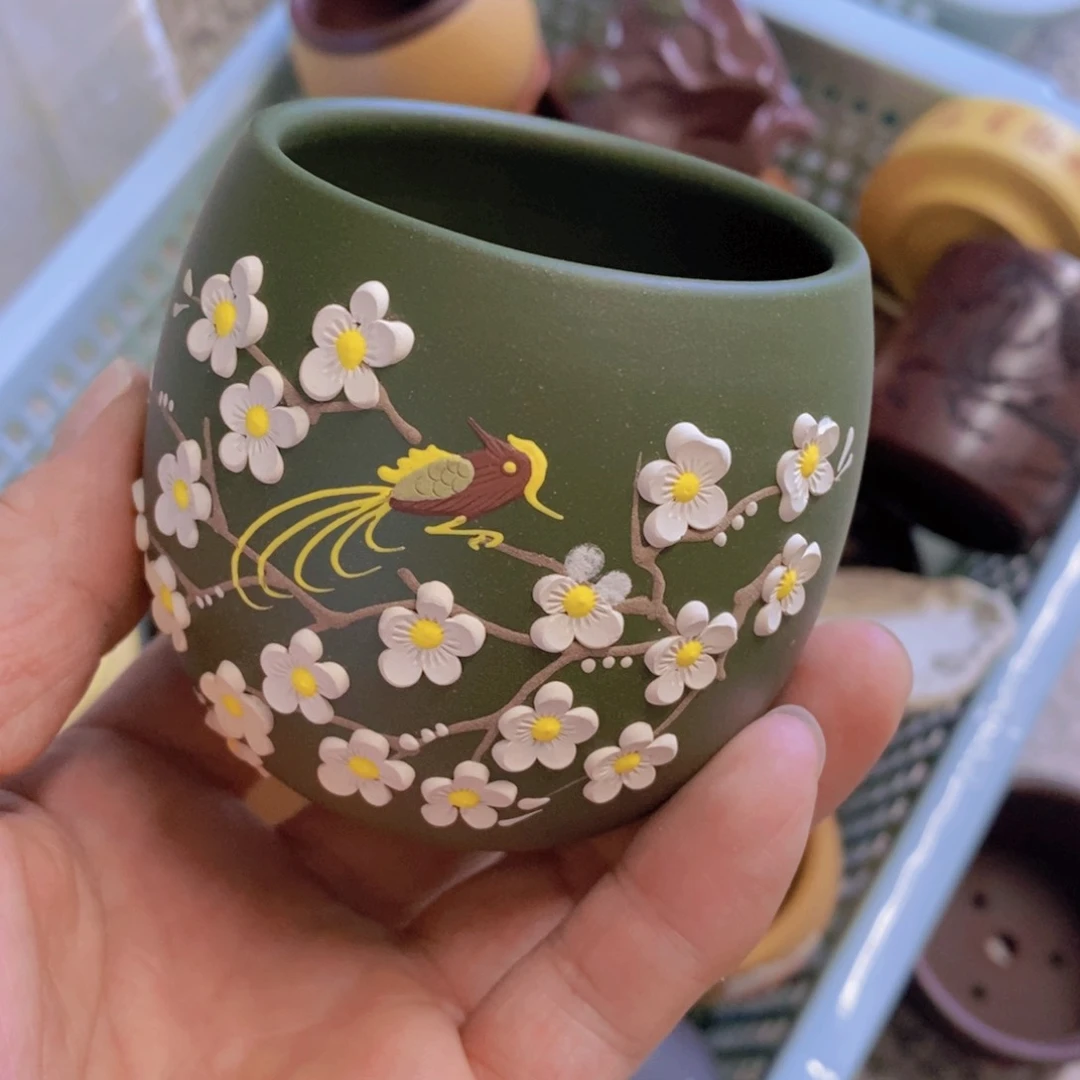 茶杯绿泥紫砂紫砂