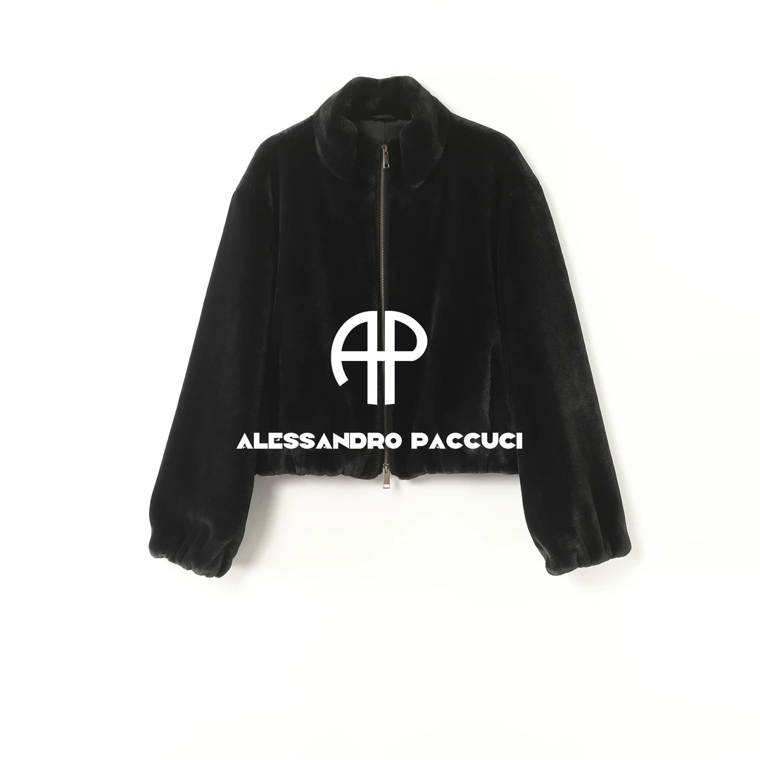 AP洛哥54217WT【墨绒绒】毛绒立领拉链纯色时尚休闲百搭外套冬季