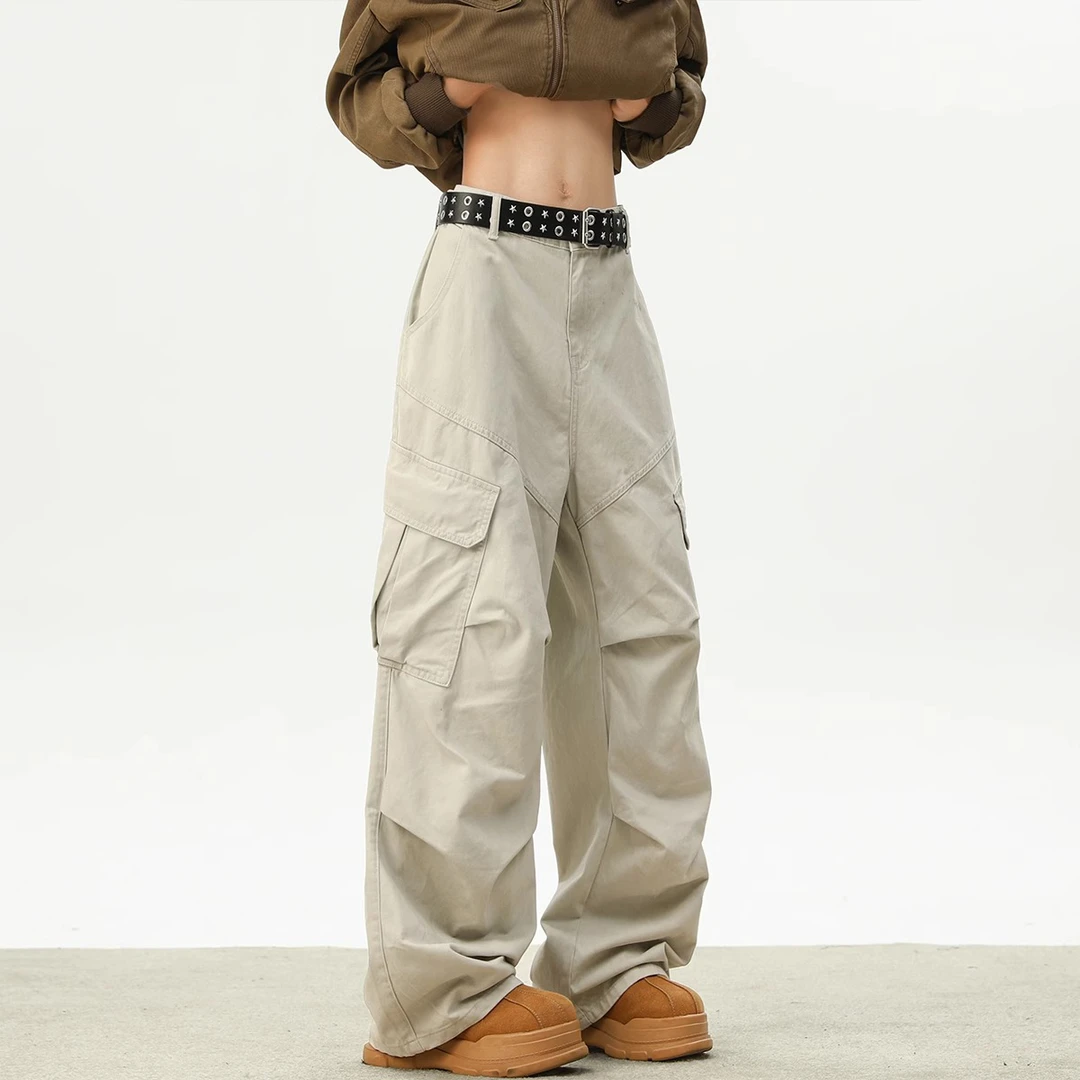 GSCebrodz美式米白色多口袋休闲裤男士春季潮牌伞兵阔腿直筒长裤
