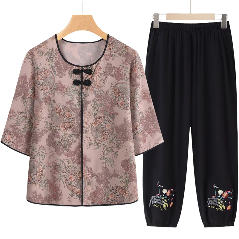 中老年人女装妈妈装夏季高贵洋气母亲60-80岁老太太衣服奶奶套装